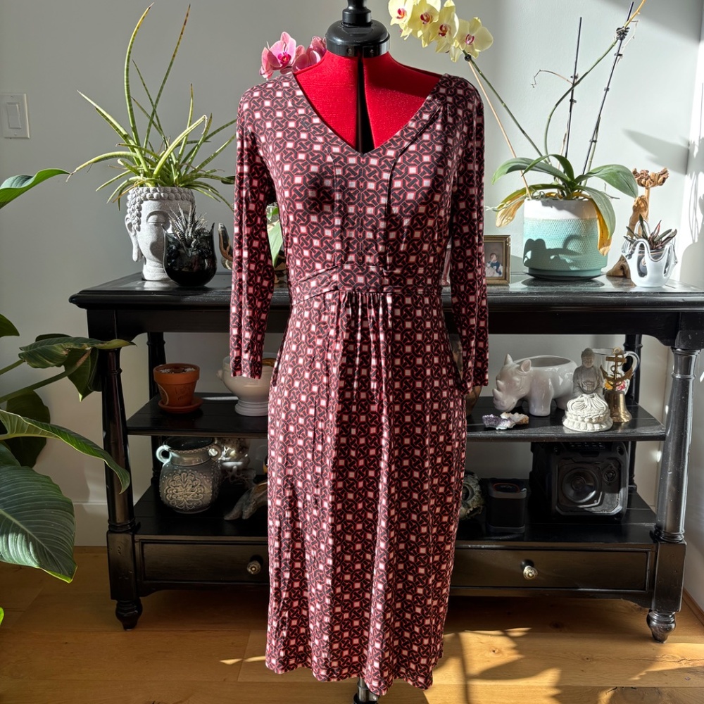 Y2K Tommy Bahamas Silk dress sz small 4-6 womens geometric print burgundy travel